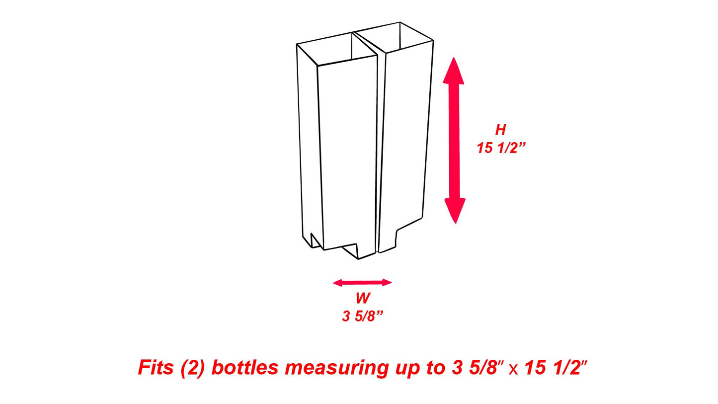 Bottle Insert For Two 750 ml or Two 1 liter Bottles